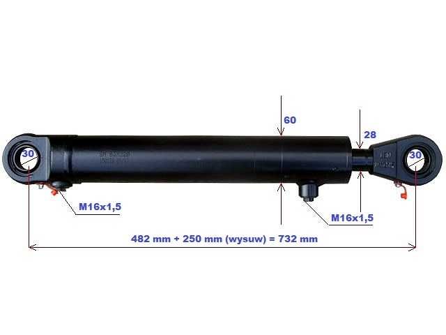 Siłownik hydrauliczny 2-stronny PŁUG CHWYTAK wysuw 250 mm