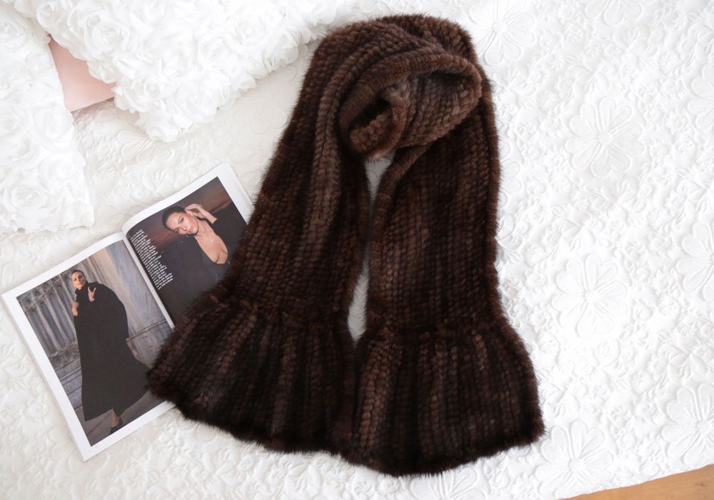 Szal z naturalnego futra norki brązowy unikat massimo dutti etsy