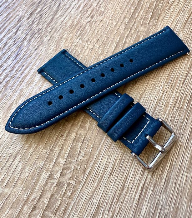 Синий кожаный ремешок для часов 24 мм.
