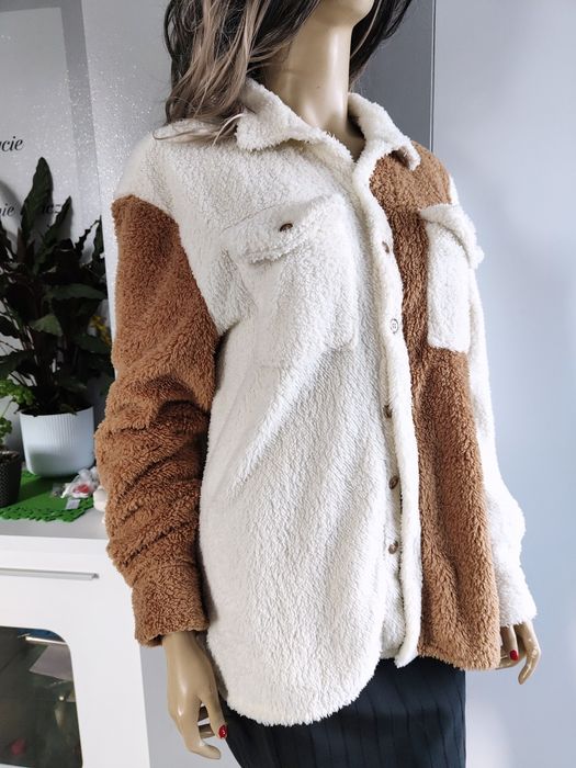Modna koszula oversize typu teddy lekka kurtka jesienna rozmiar 36 38
