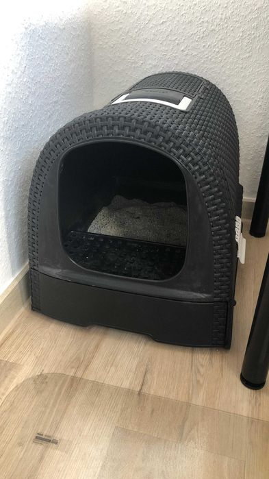 Nowoczesna kuweta dla kota kot dom zwierzęta ciemna duża rattan