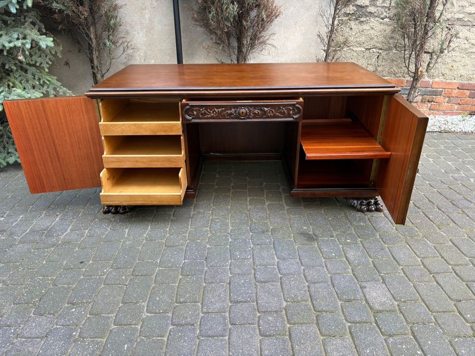 Stylowe Biurko Lwie Łapy Dwustronne Ludwik Antyk Unikat Po Renowacji