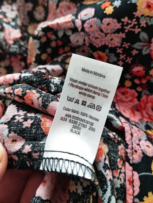 Sukienka z długim rękawem, w kwiaty, z kołnierzem, 100% wiskoza r.XS/S