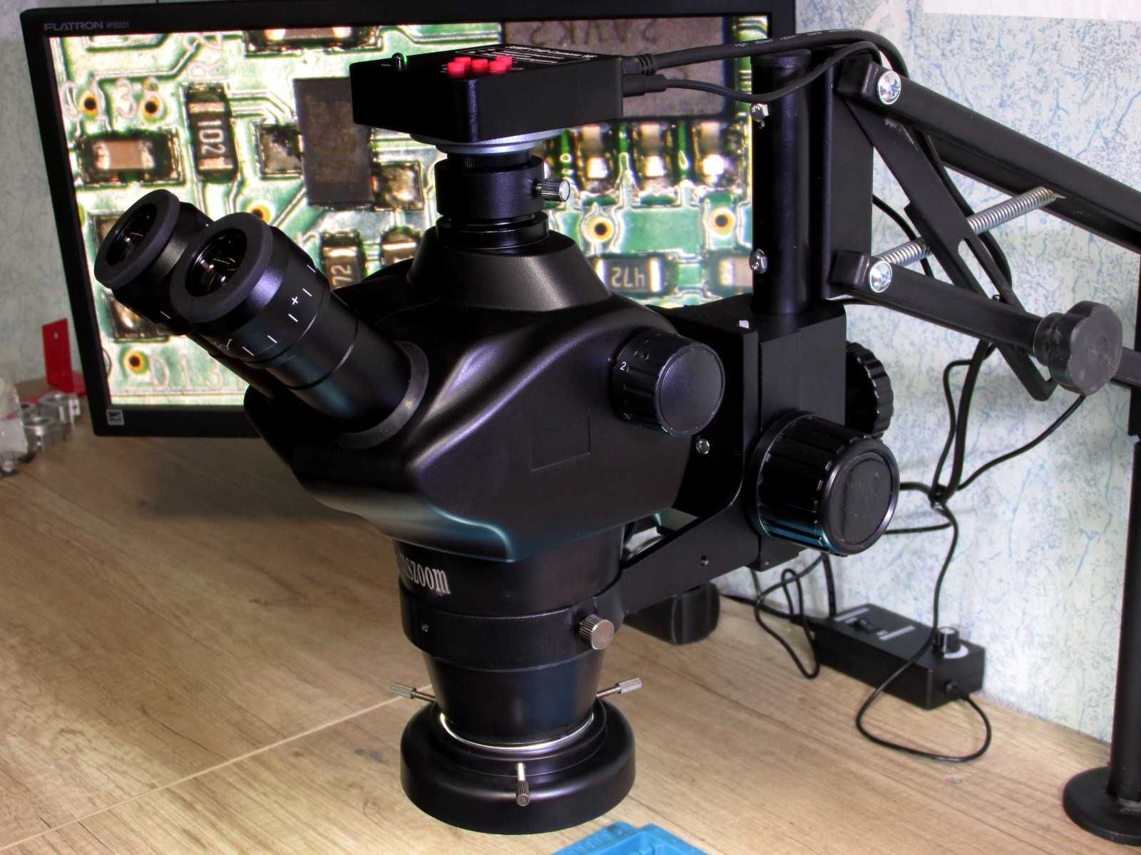 Тринокулярный микроскоп фокусное 210мм, 4х-50х zoom