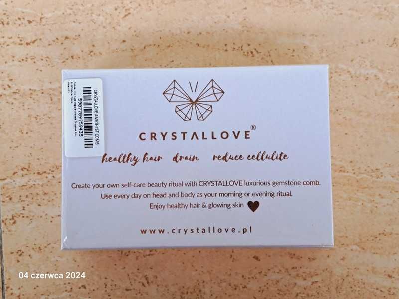 Grzebień do masażu skóry głowy z ametystu Crystallove NOWY