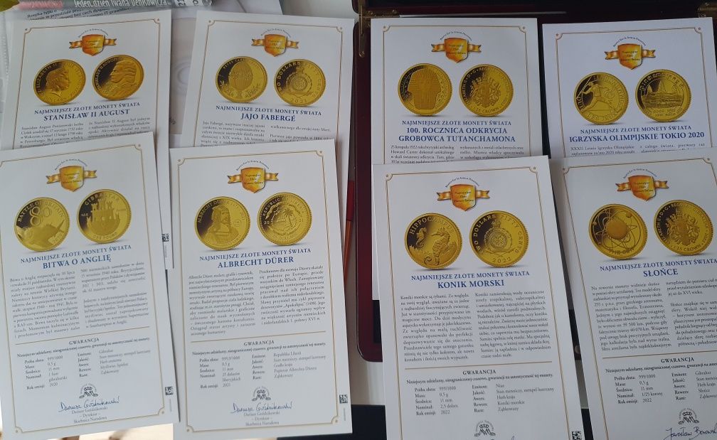 Najmniejsze złote monety świata 22szt.