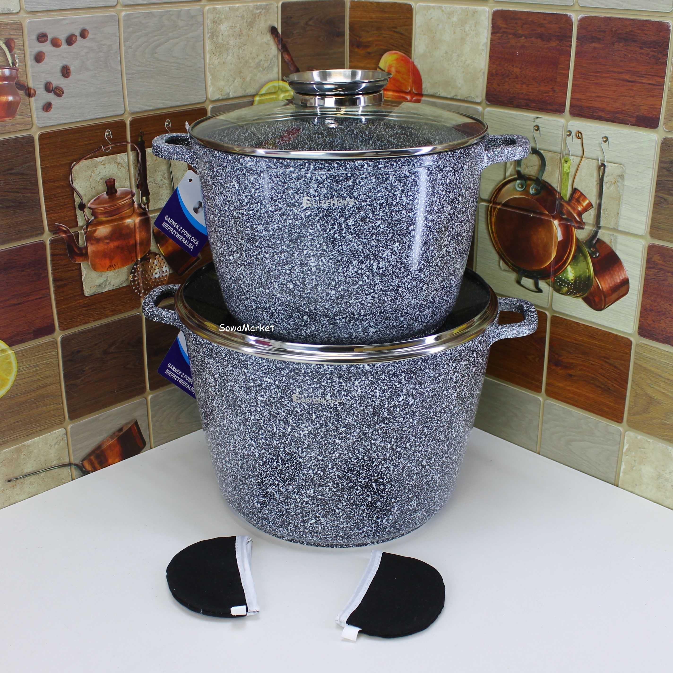 Garnki wysokie marmurowe 10,2L + 6,2L EliteHoff Gaz, indukcja E7015
