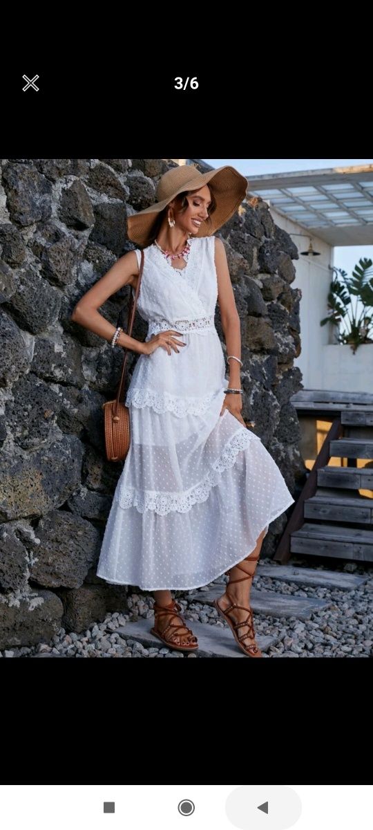 Sukienka biała maxi długa tiulowa z koronką zwiewna Boho piękna nowa