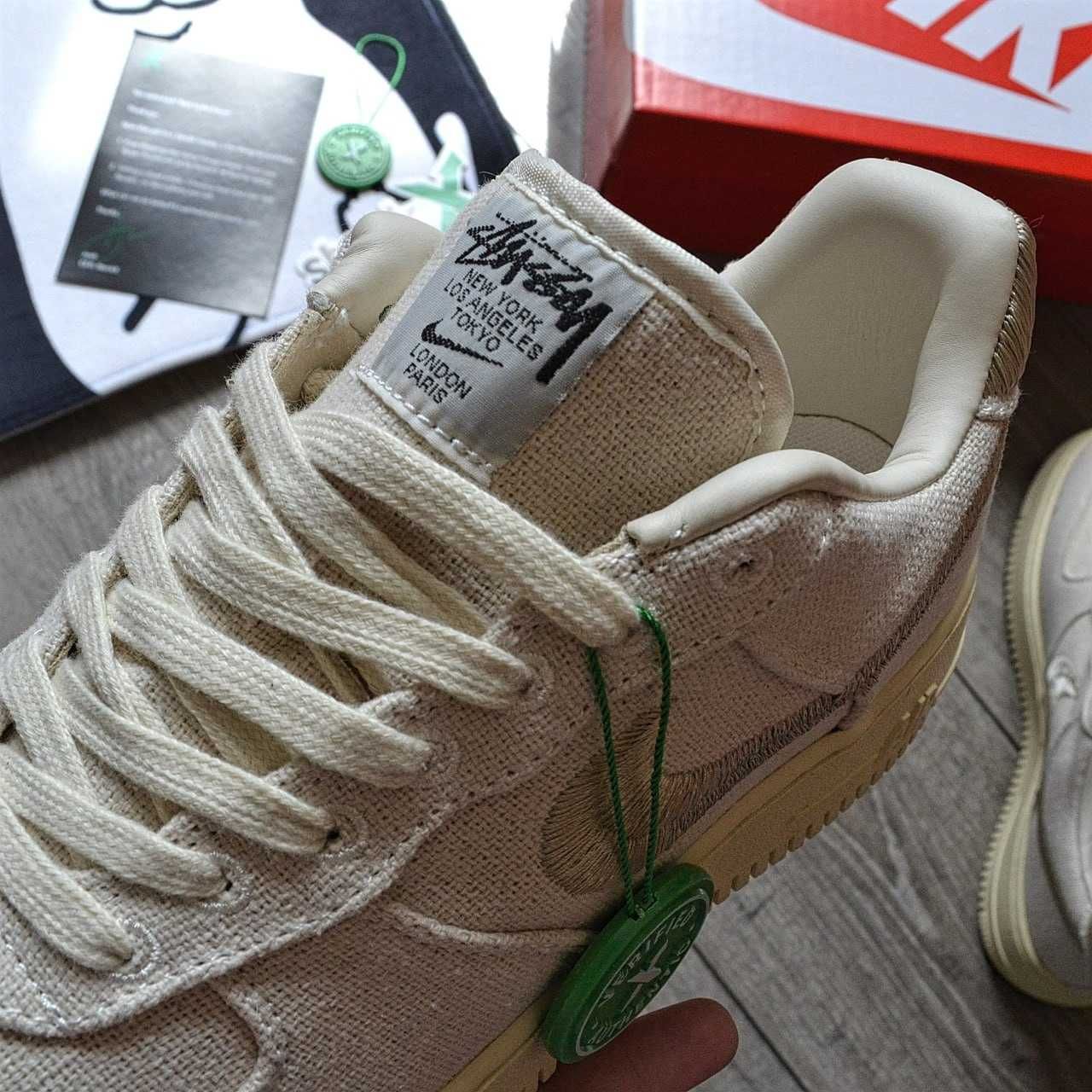 Чоловічі кросівки Stussy X Nike Air Force 1 Low бежевий 0407 ЯКІСТЬ