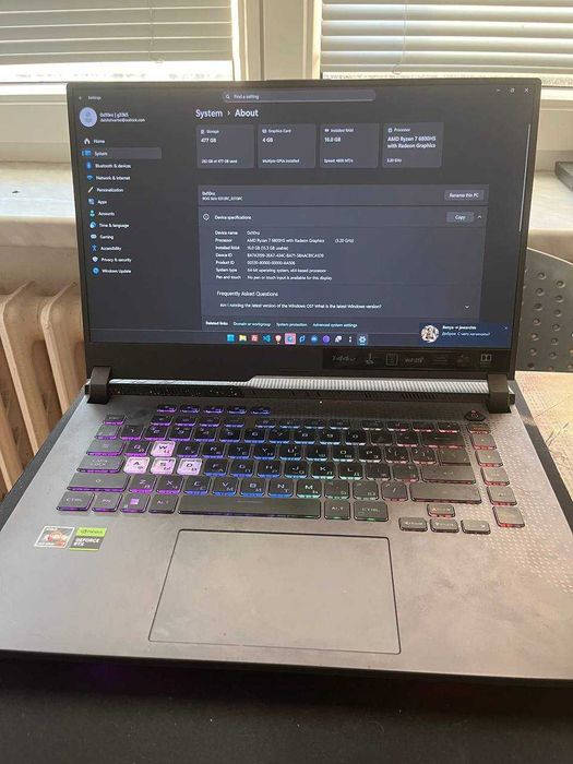 Ноутбук Asus ROG Strix G513RC + мышь + наушники