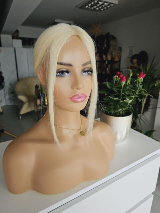 Tupet topper jasny blond z włosów naturalnych imitacja skóry Monika