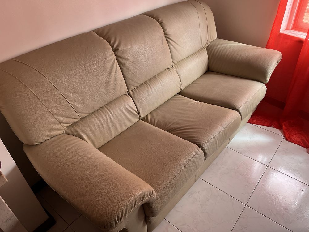 Sofás Pele Conjunto Beje