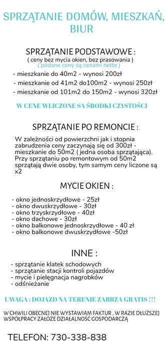 Sprzątanie domów, mieszkań, biur