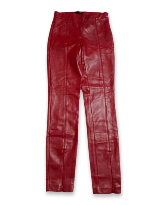 Czerwone skórzane spodnie high waist skinny rurki romantic alternative