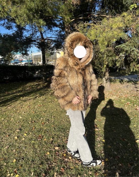 Futro naturalne z jenota 2w1 z kapturem