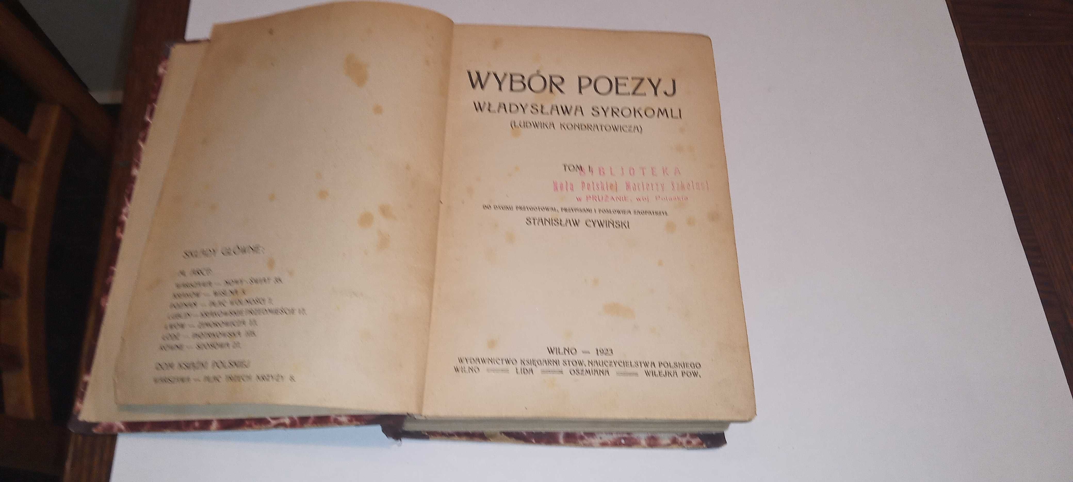 Książka z 1923r. Wybór poezyj, Władysław Syrokomla, wyd. Wilno