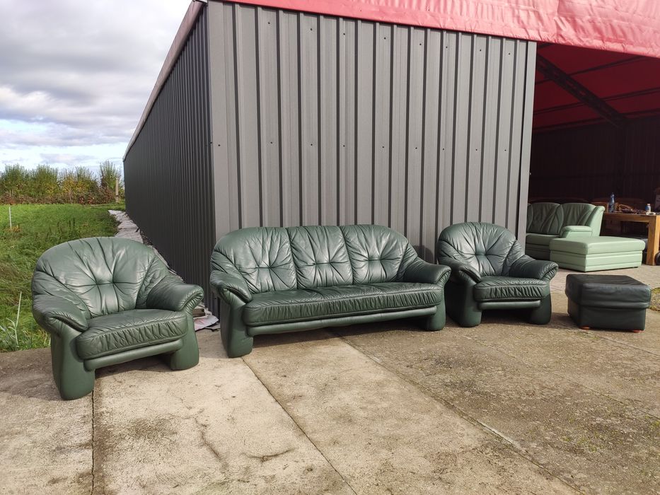 Sofa skórzana 3-osobowa+2 fotele+pufa- skóra naturalna! Okazja
