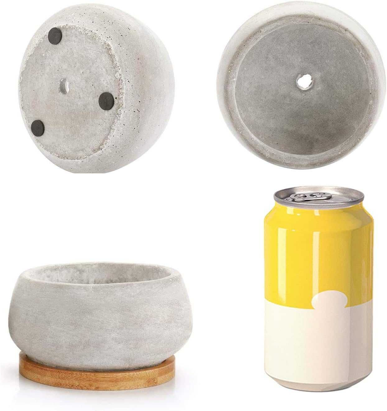 Cementowe doniczki na sukulenty z podstawką, okrągłe, zestaw 3 sztuk