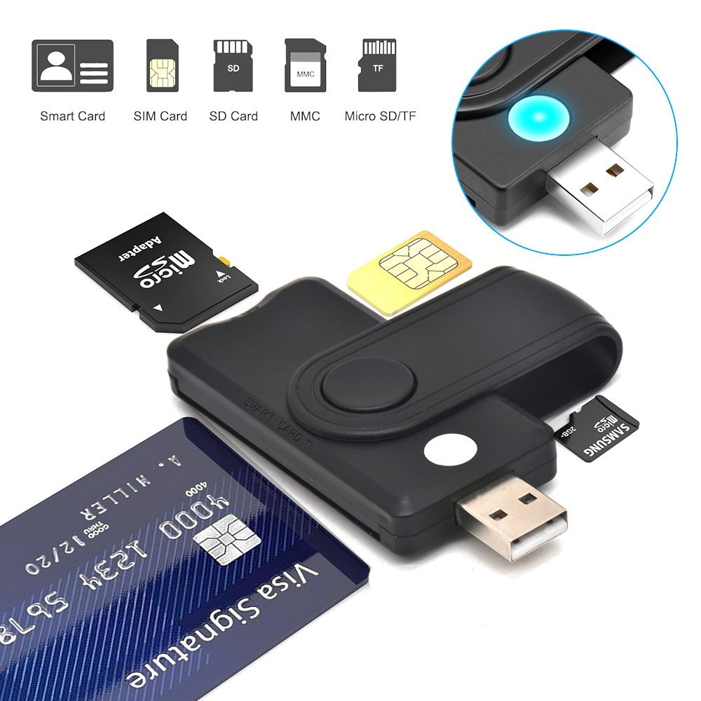 Leitor Cartões USB UTHAI - Smart Card, Micro SD, SIM, SD, TF, MMC, CAC