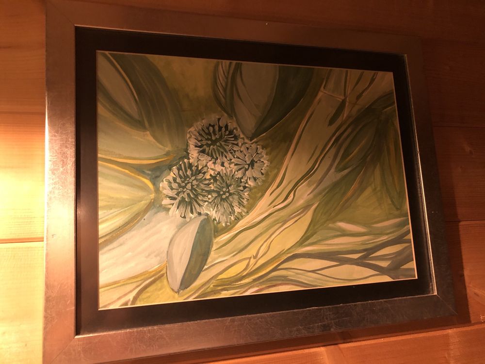 Quadro com motivos naturais, aguarela.