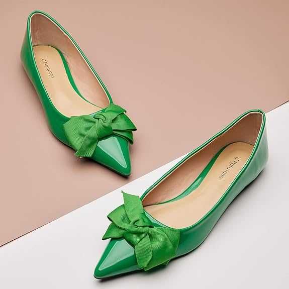 C.PARAVANO Płaskie buty baleriny damskie z koronką, Zielony A4, 36