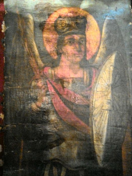 старинная Икона Архангела Михаила-на холсте