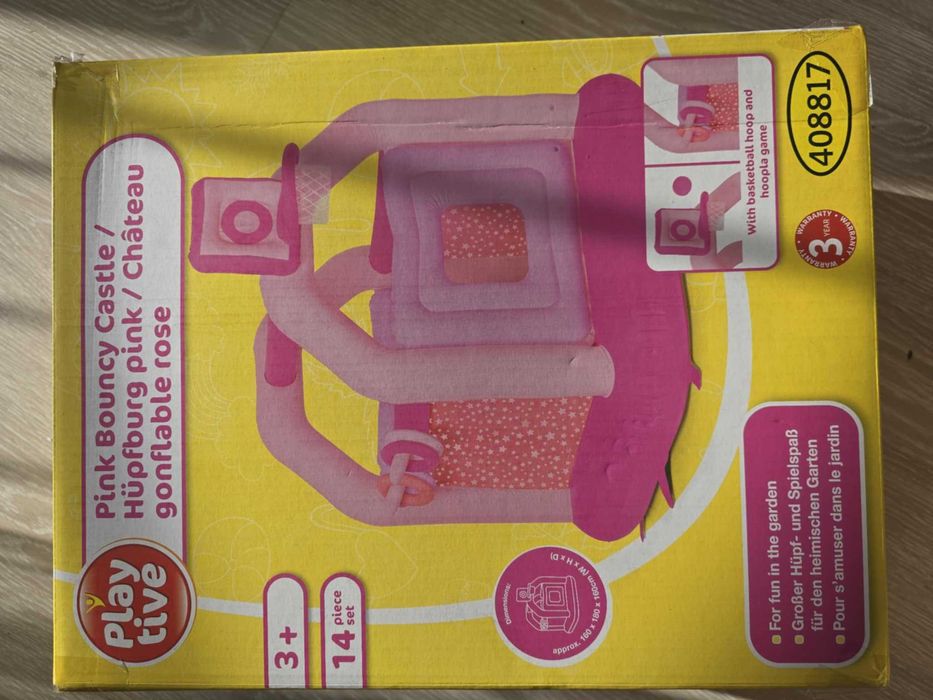 PLAYTIVE Dmuchany Zamek Trampolina z Koszem - Różowy
