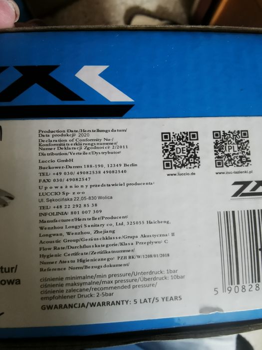 Bateria umywalkowa stojąca