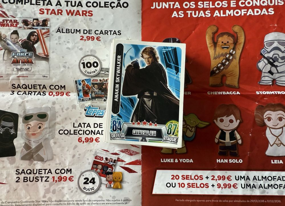 Lote 64 cartas Star Wars Topps Force Attax (8 brilhantes)