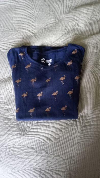 Granatowa koszulka damska -Flamingi rozmiar L firmy Moraj