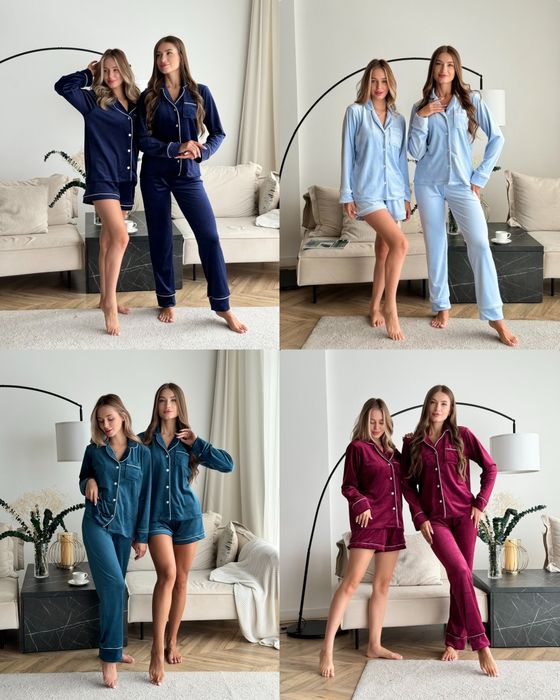 Плюшева піжама костюм для дому велюр трійка сорочка штани шорти