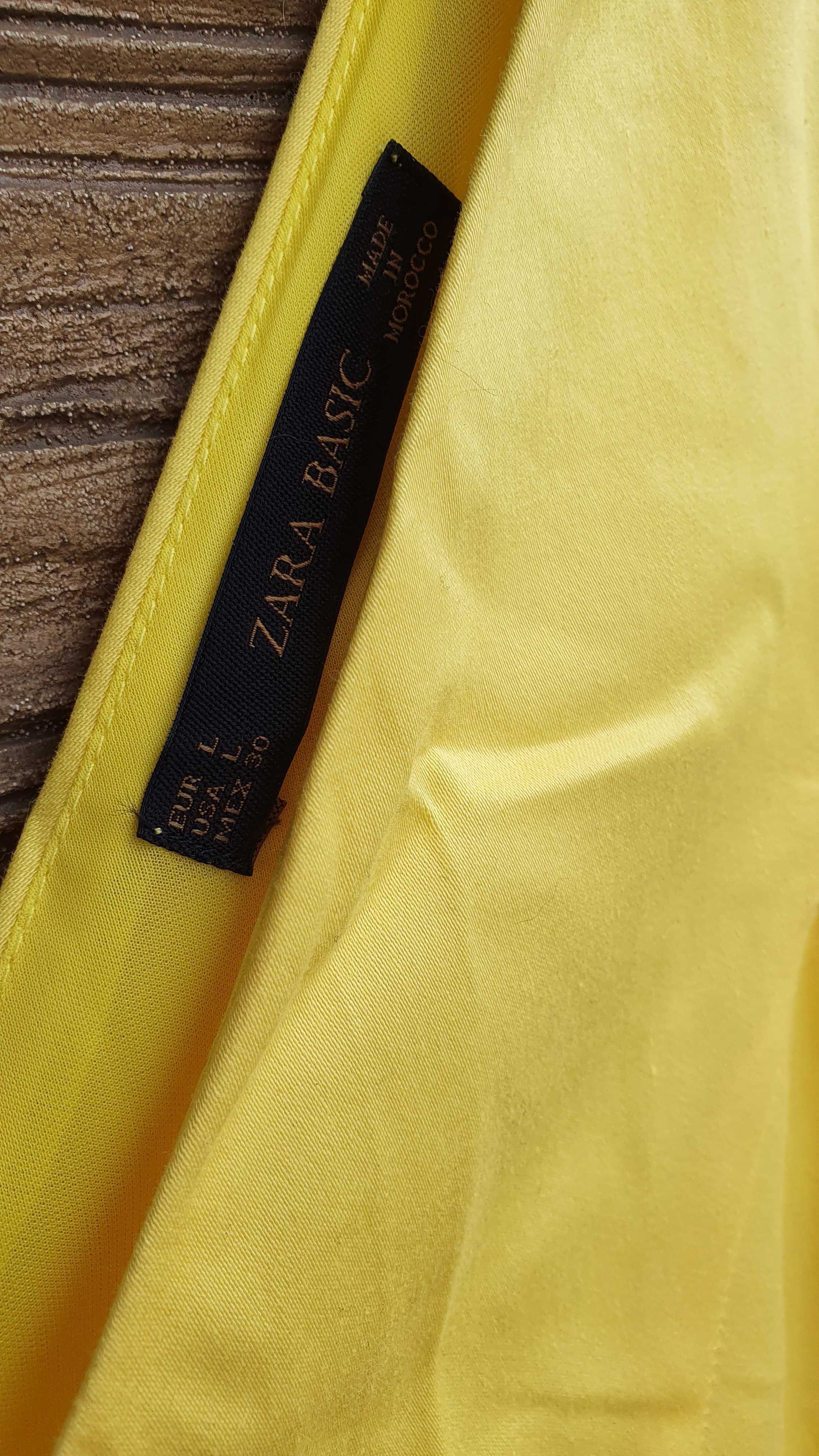 Kopertowa żółta bez rękawów sukienka letnia falbanki Zara L