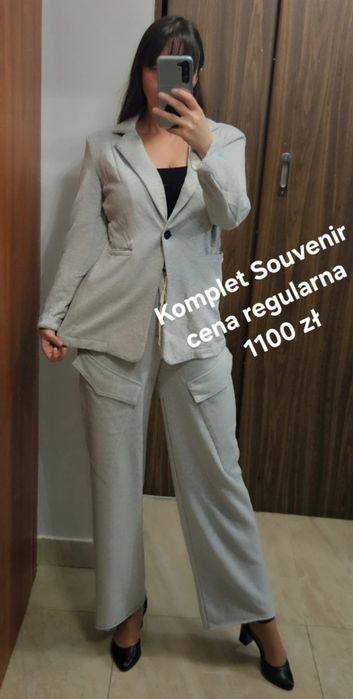 Szary komplet marynarka spodnie Souvenir