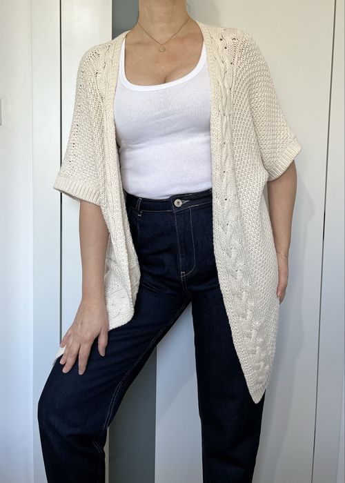 Massimo Dutti kamizelka narzutka kremowa z bawełny i kaszmiru