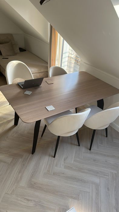 Drewniany jasny zabielany rozkładany stół 180x95 cm + 2x50 cm