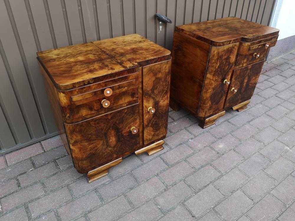 Stoliki Szafki Nocne Art Deco Orzech Stare Antyk Komplet Okazja.