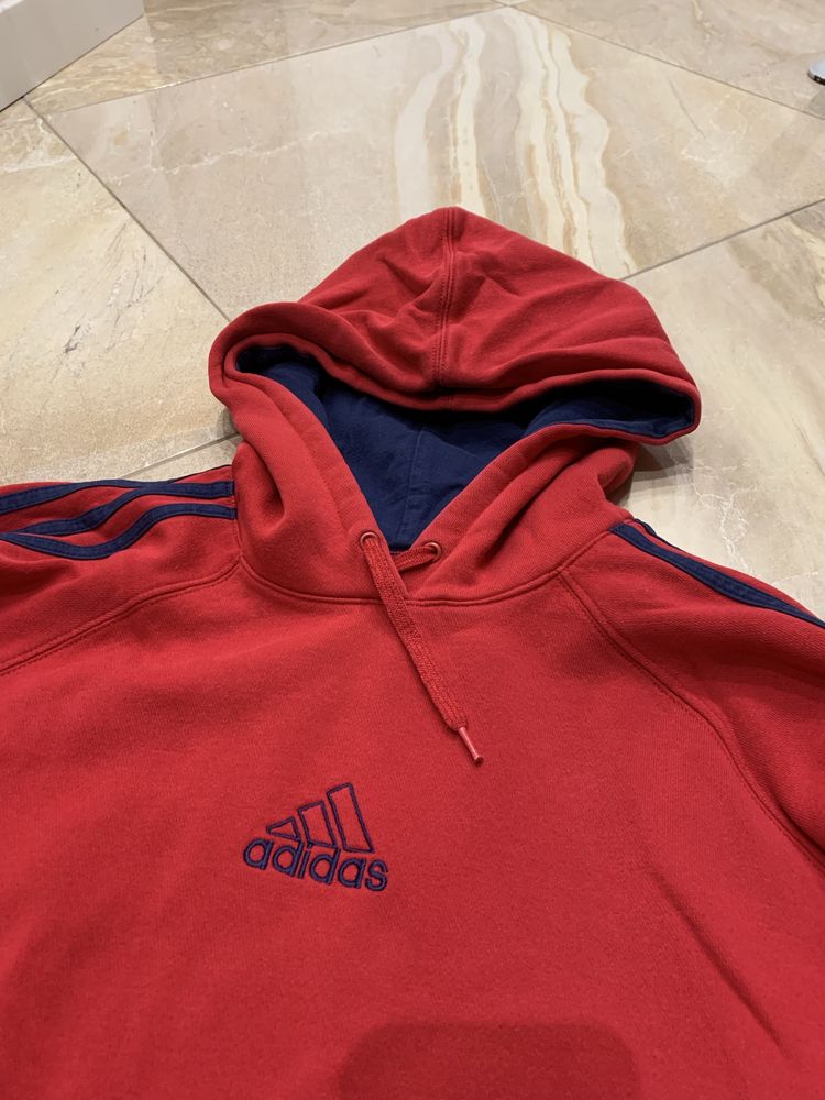 Czerwona bawełniana bluza z kapturem Adidas