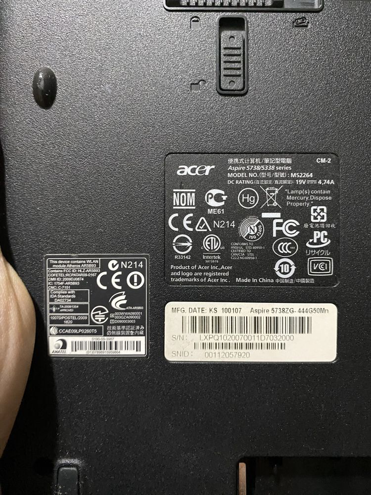 ноутбук Acer Aspire 5738 15.6"/на відновлення! N986