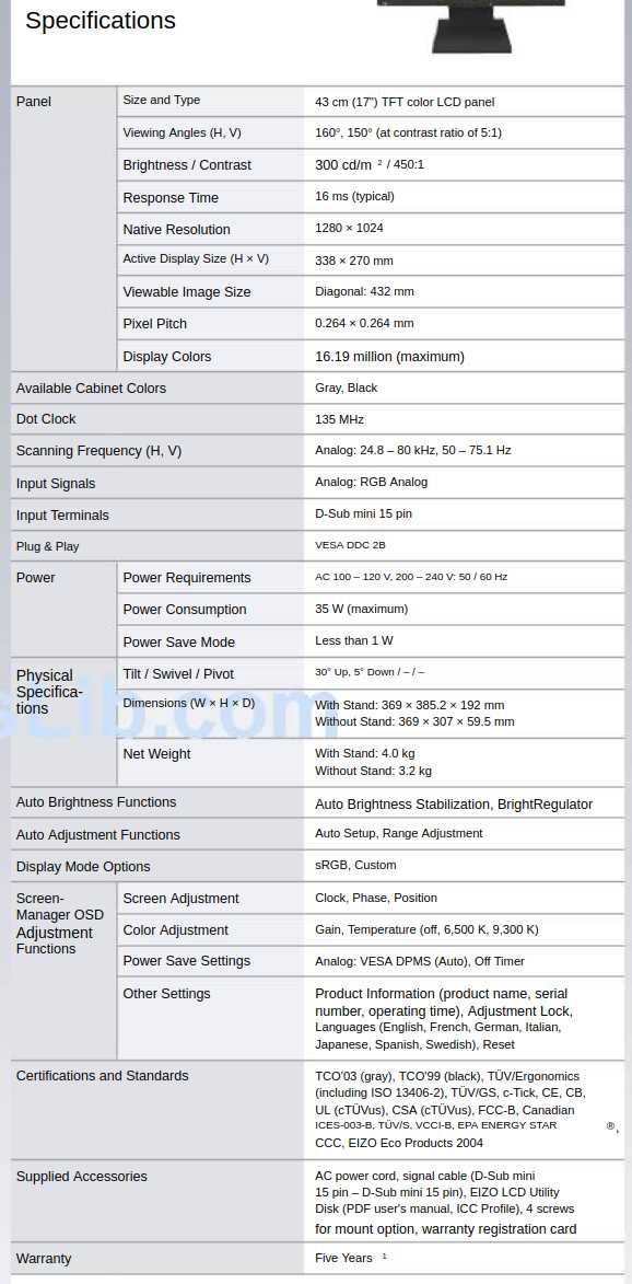Monitor EIZO FlexScan L551 sRGB