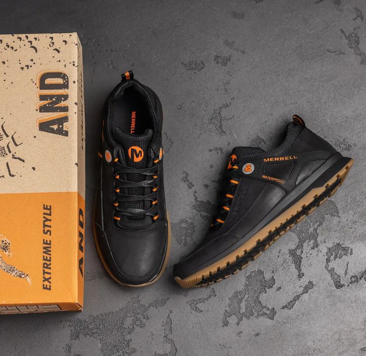 Кроссовки Merrell кожаные мужские черные, мужская спортивная обувь