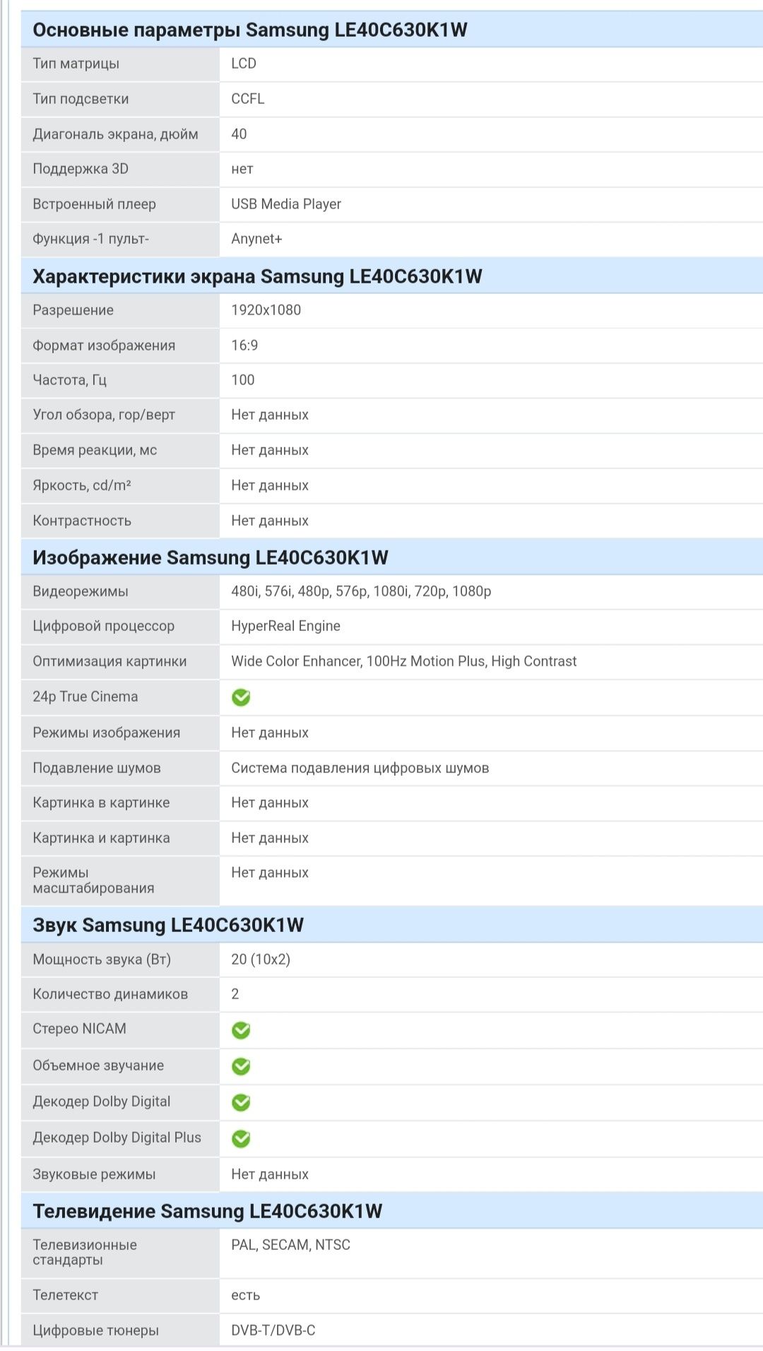 Телевізор Samsung LE40C630K1W