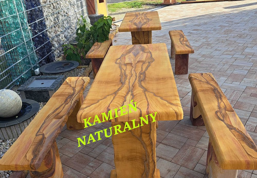 MEBLE OGRODOWE. ZESTAW MEBLI OGRODOWYCH z kamienia naturalnego. Kamień