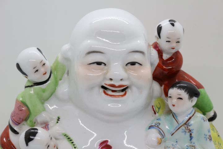 Antigo Buda Fertilidade 24 cm em Porcelana Chinesa Família Rosa Marc N