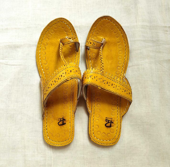 KOHYL Skórzane japonki kohalpuri 37 żółte orientalne boho hippie retro