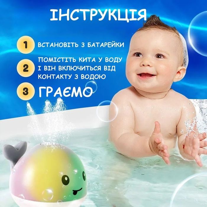 Игрушка для ванной или бассейна Кит с подсветкой и фонтанчиком