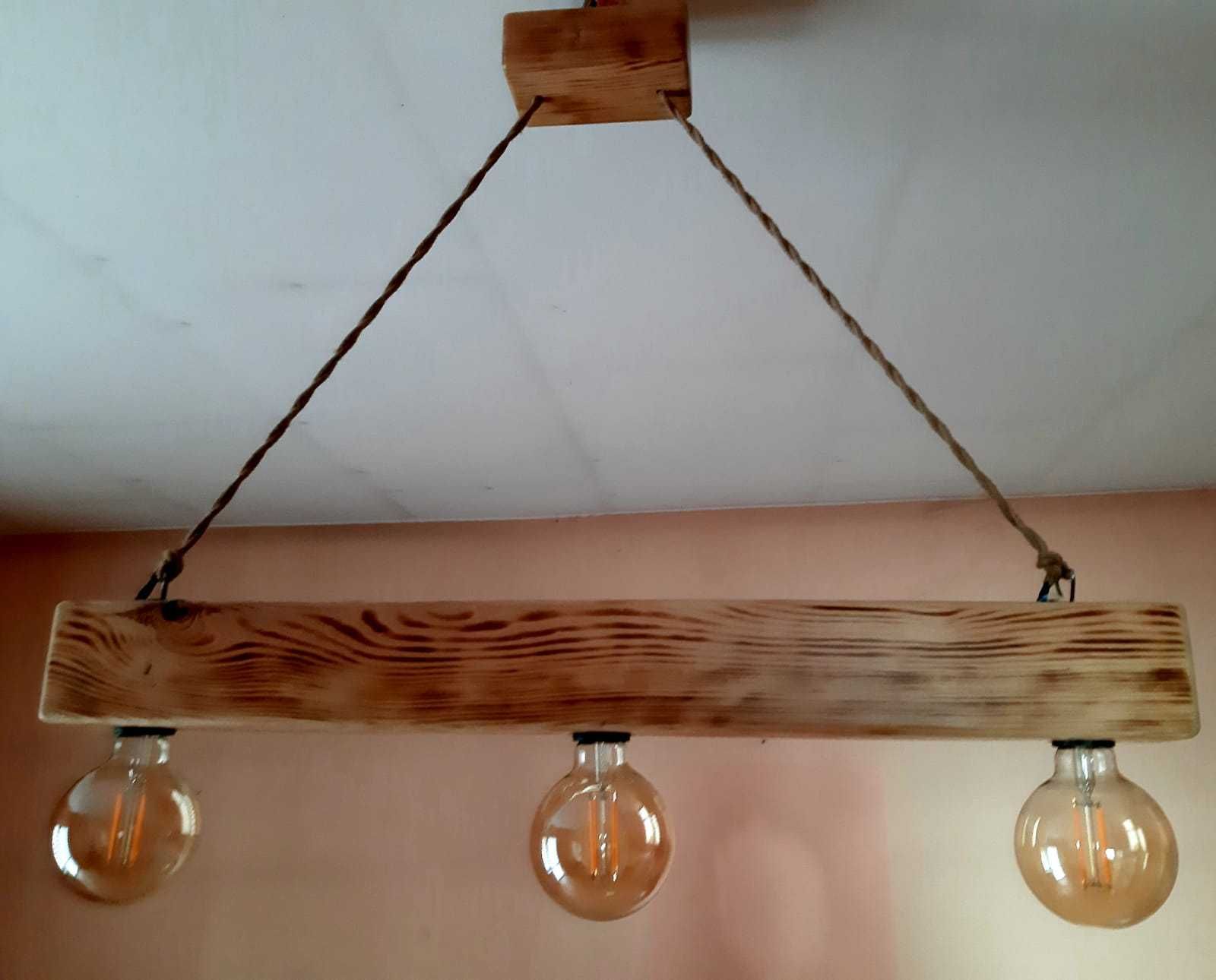 Lampa wisząca z belki drewnianej, E27, 2 niezależne źródła światła