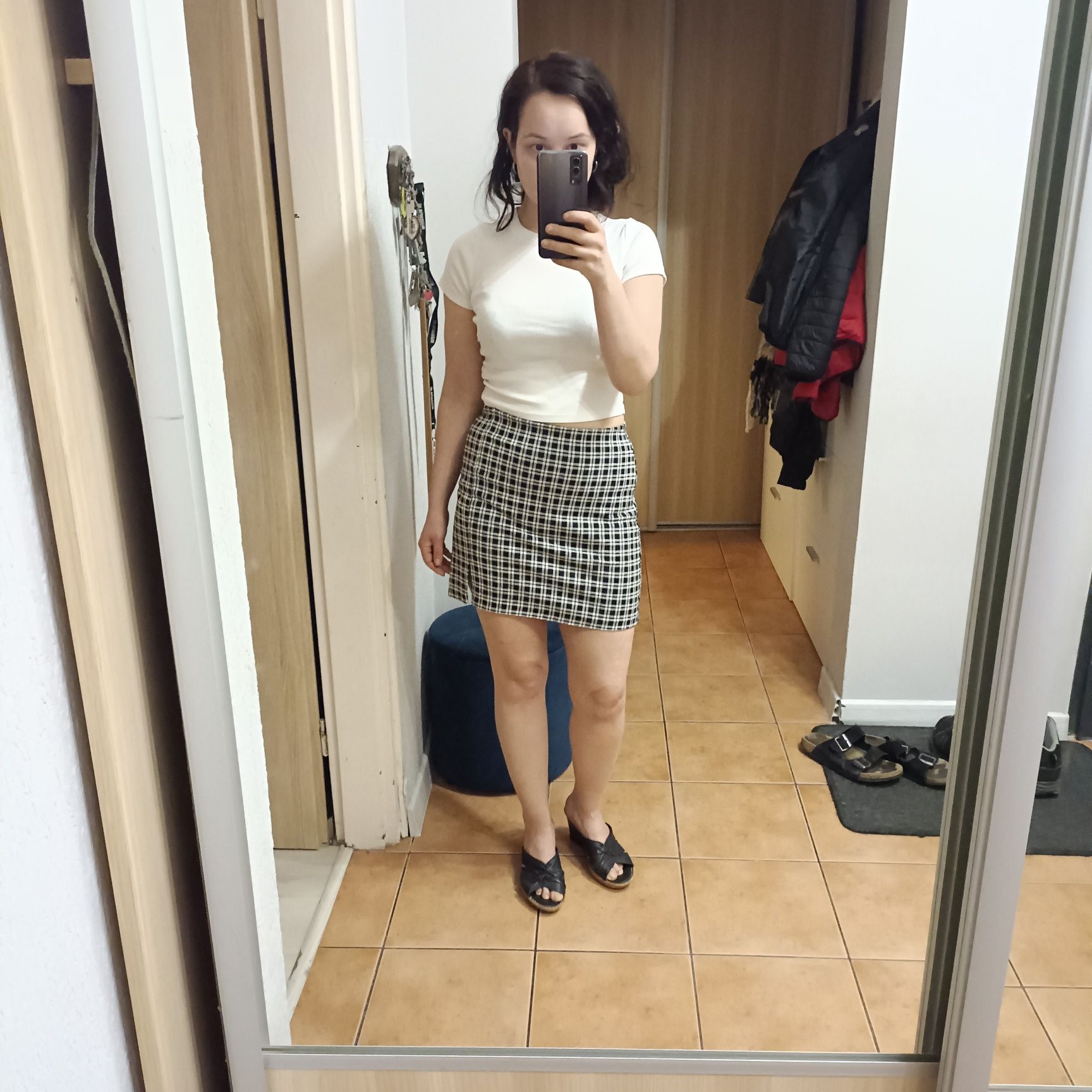 Spódniczka mini, z nacięciem, w kratkę, rozmiar S