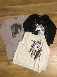 Bluzy dresowe dla dziewczynki 3szt konie koń 134