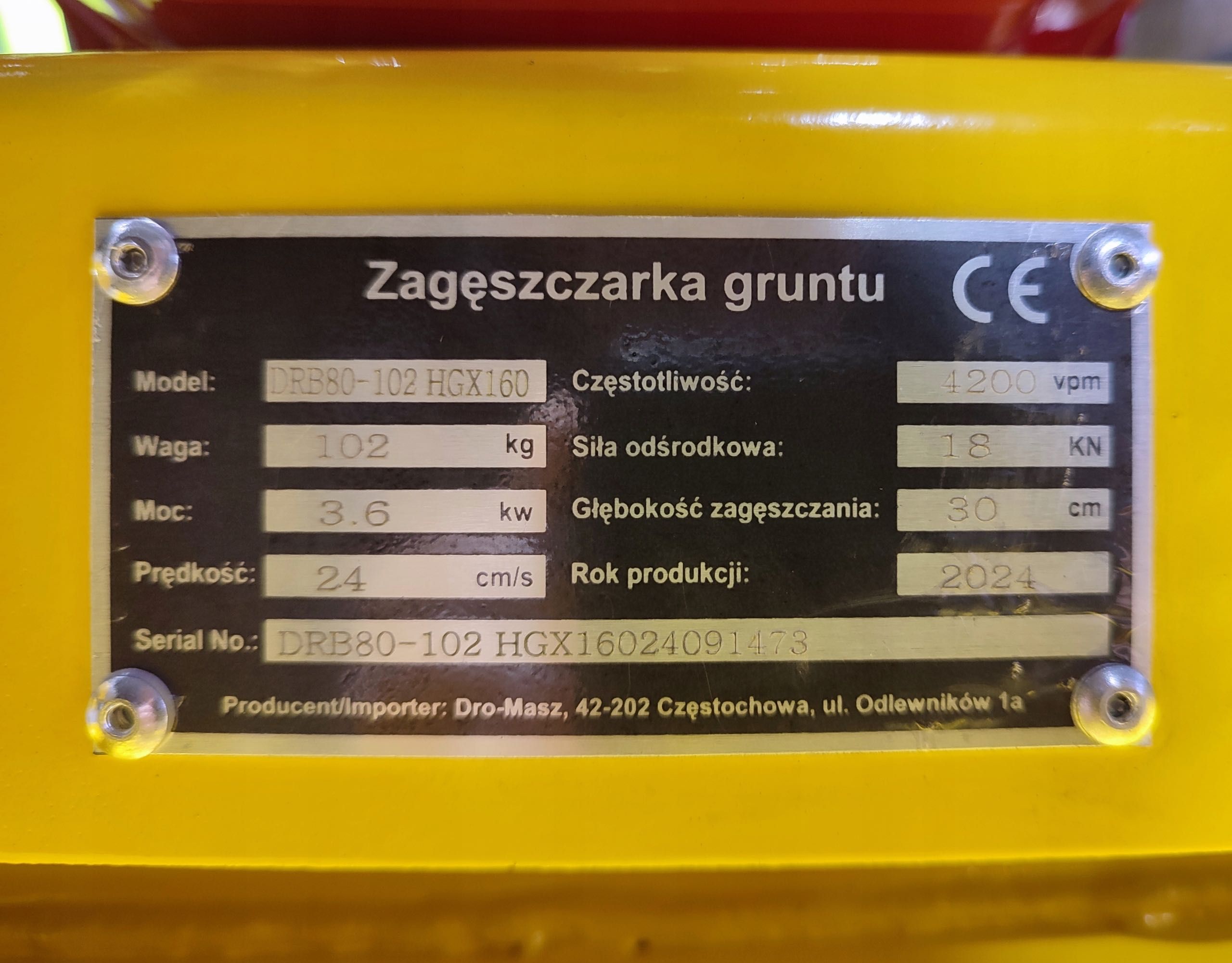 WYNAJEM Zagęszczarka DRO-MASZ 102 kg