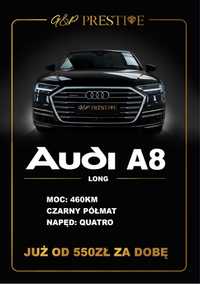Wypożyczalnia wynajem samochodów Auto do ślubu Audi A8L Łódź niska cen